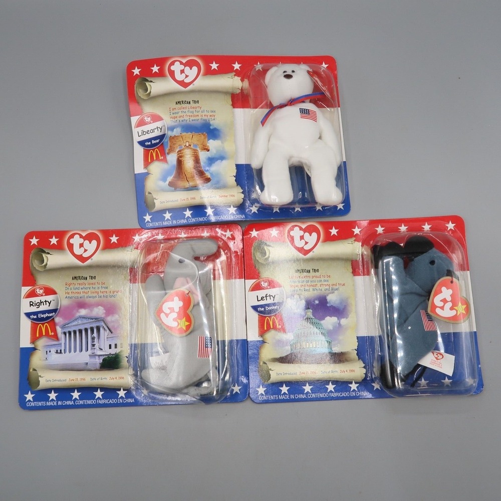 Ty Political Lefty Donkey and Righty Elephant Beanie Babies‎ Liberty McDonalds